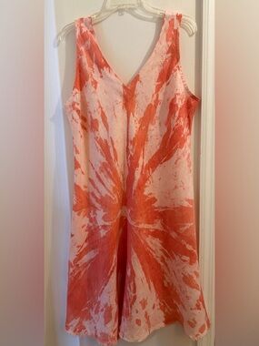 Sleeveless Tie-Dye Midi Dress in Coral Pink